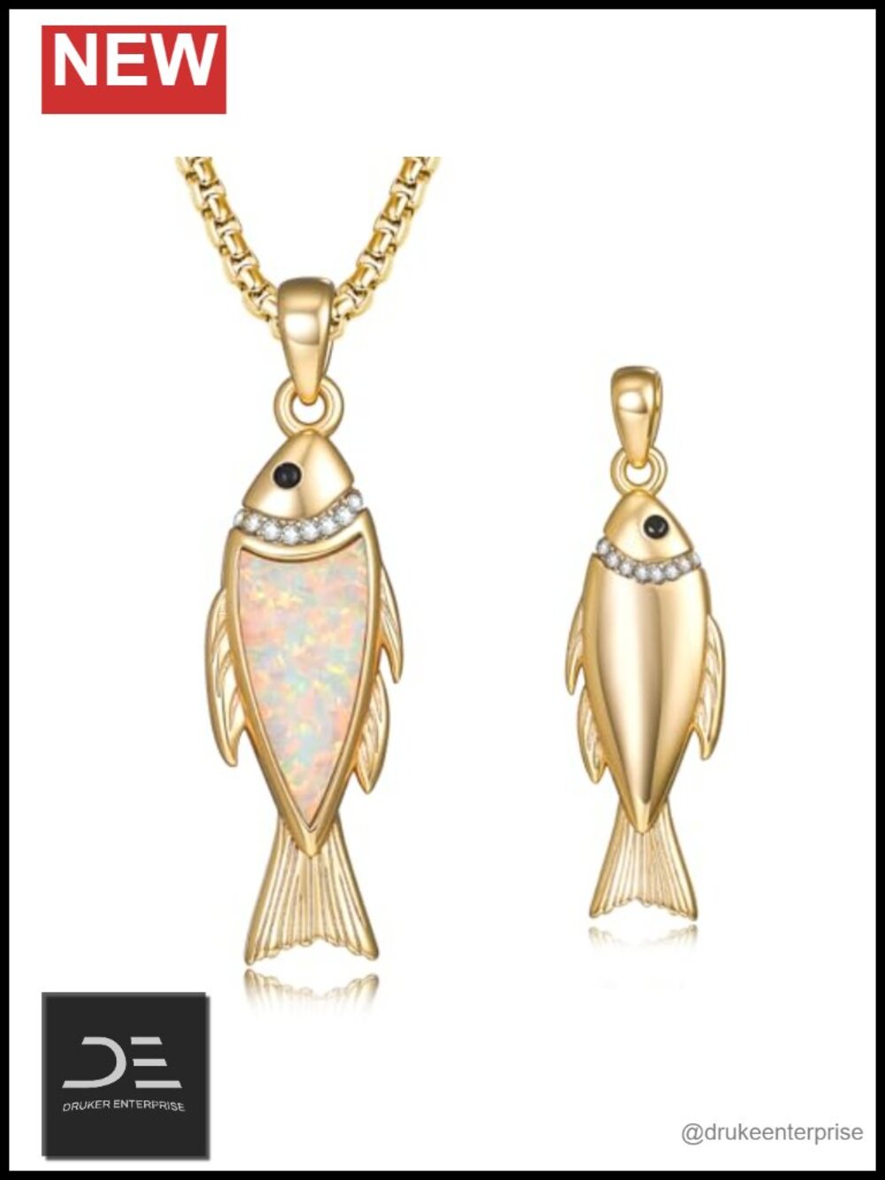 14k Gold Plated Opal Fish Pendant Necklace for Women